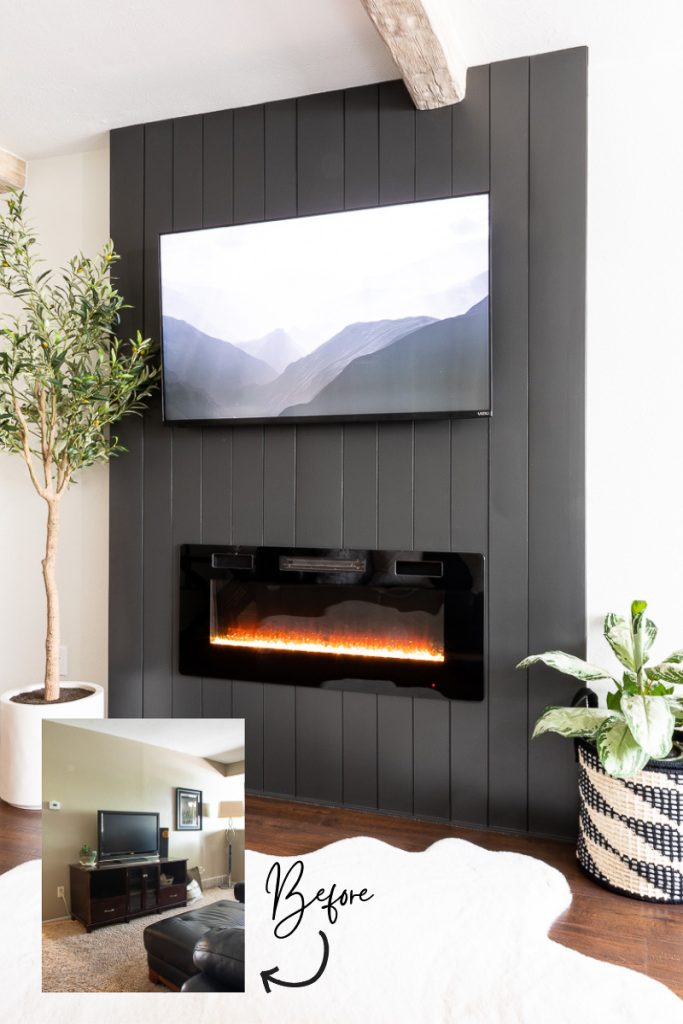 Modern DIY Electric Fireplace and Shiplap TV Wall - Garrison Street Design Studio